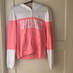 Cute Victoria Secret; Pink: White and Pink zip up hoodie.